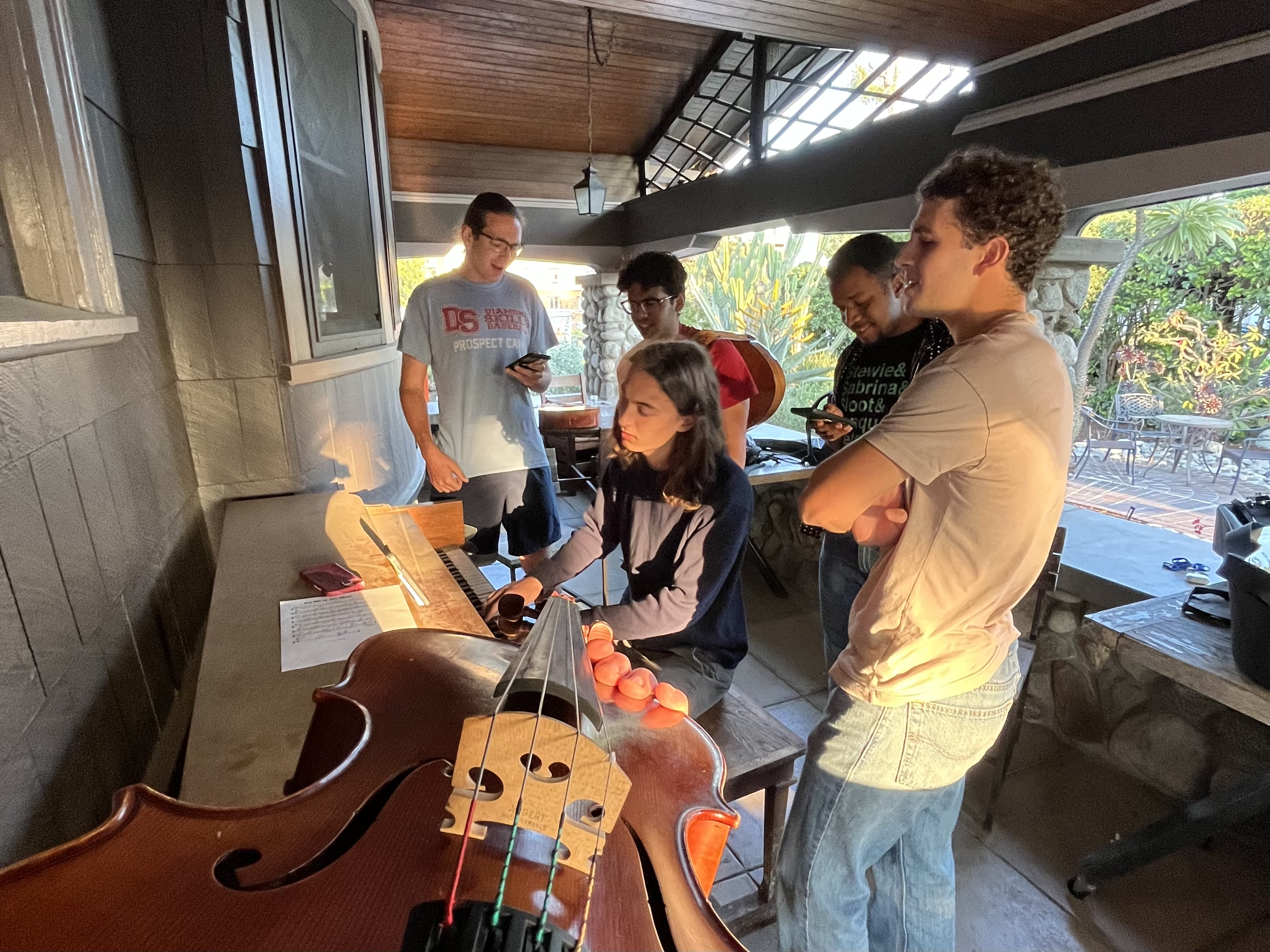 Playing music outside with friends